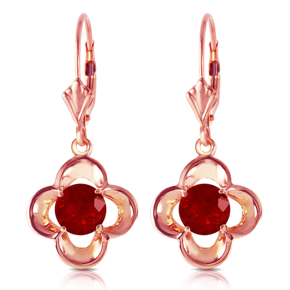 Galaxy Gold Products Jewelry - 14K. GOLD LEVERBACK EARRING WITH NATURAL RUBIES (Rose Gold)